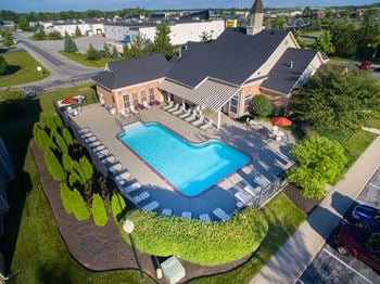 Aerial view of pool and surroundings